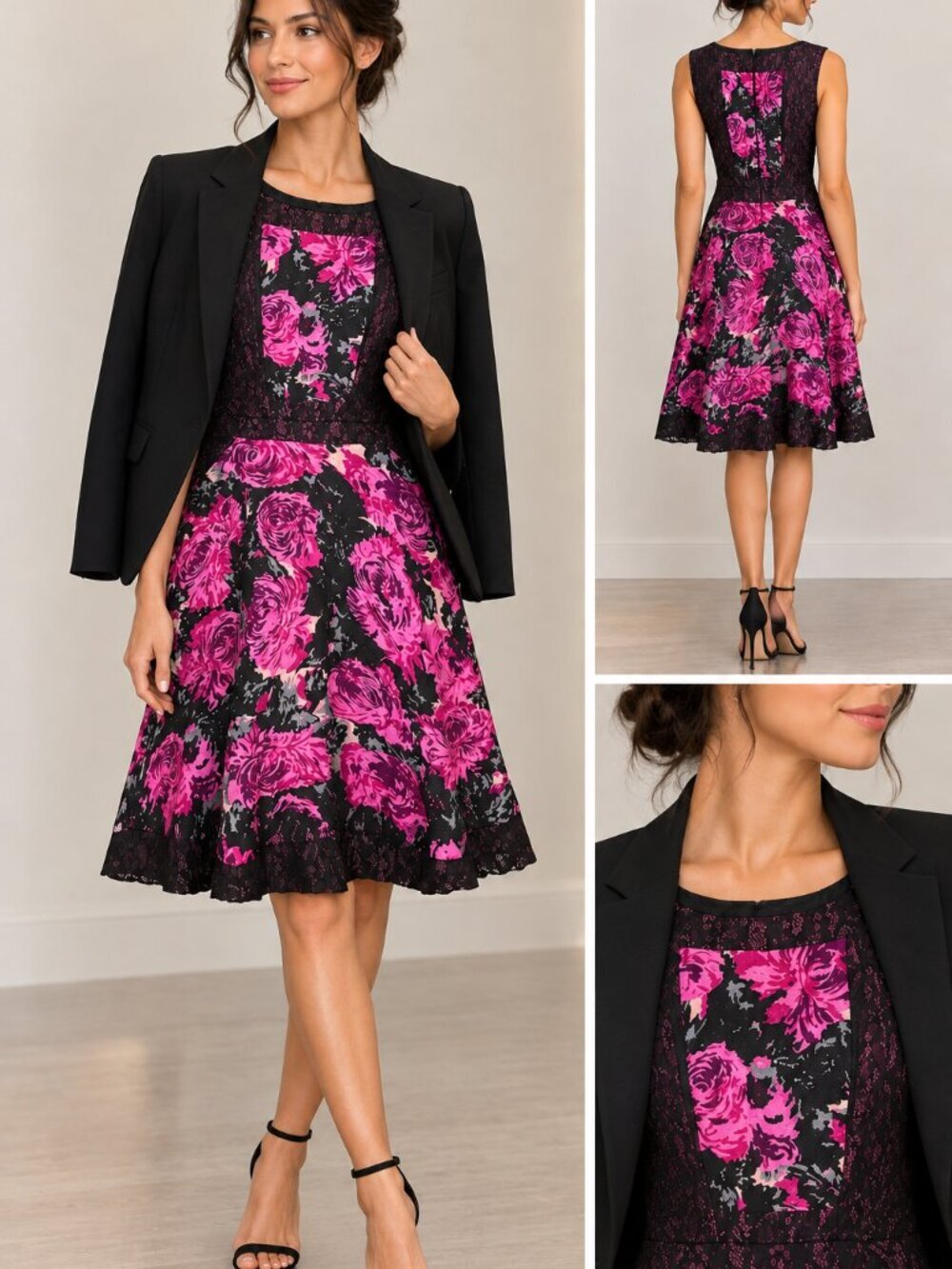 Tracy Reese Dress Women's 2 Pink Floral Lace 663 Fuchsia Mums Party Cocktail